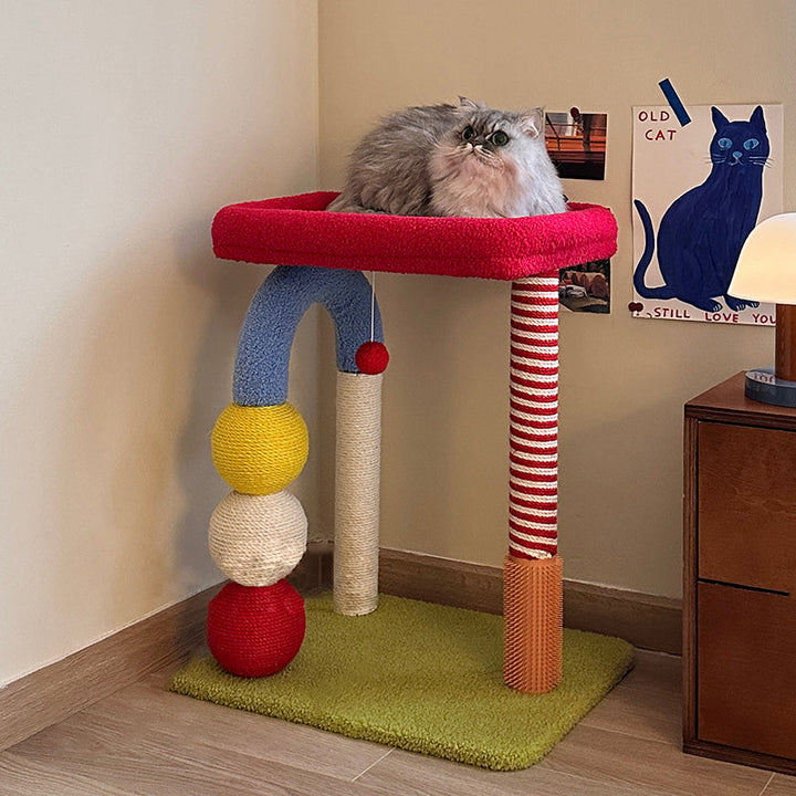 Colorful Multi-Functional Cat Tree with Velvet Fabric for Living Room-Orizon Depot