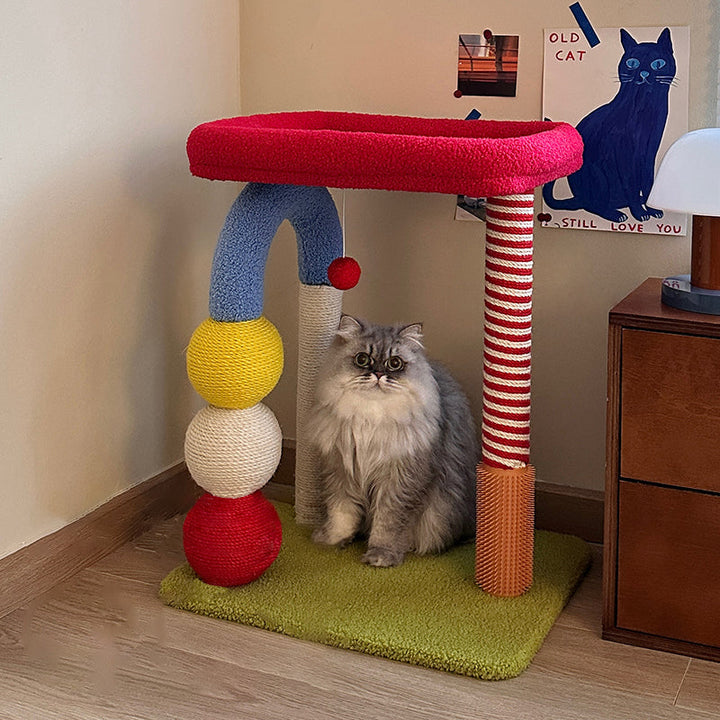 Colorful Multi-Functional Cat Tree with Velvet Fabric for Living Room-Orizon Depot