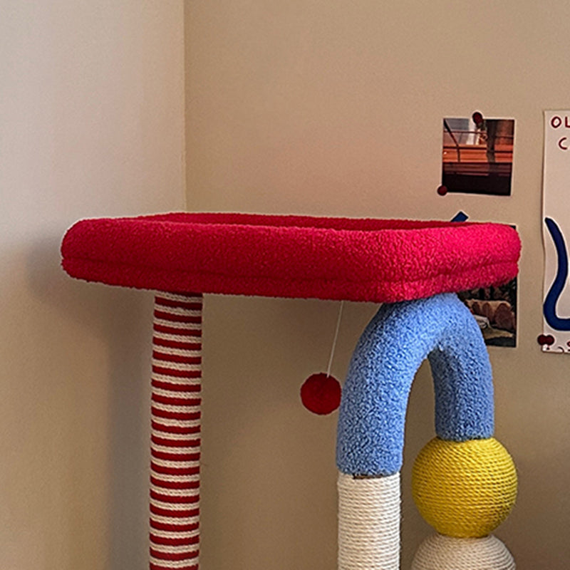 Colorful Multi-Functional Cat Tree with Velvet Fabric for Living Room-Orizon Depot