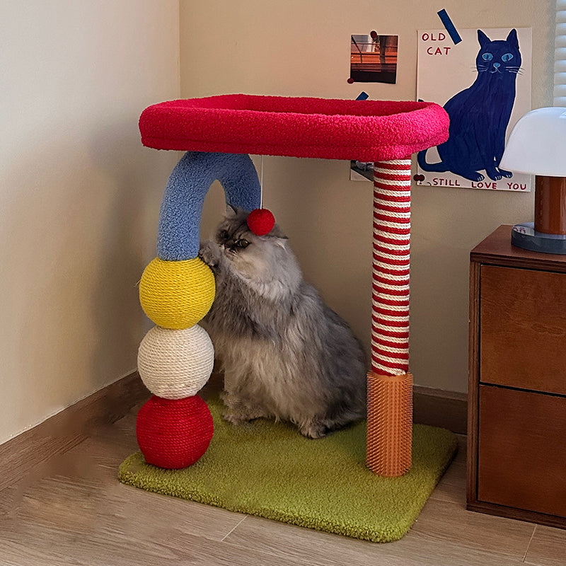 Colorful Multi-Functional Cat Tree with Velvet Fabric for Living Room-Orizon Depot