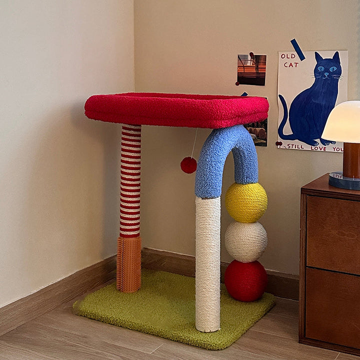 Colorful Multi-Functional Cat Tree with Velvet Fabric for Living Room-Orizon Depot