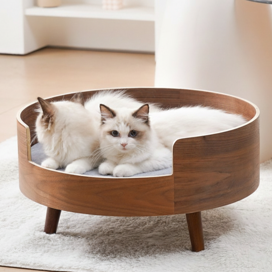 Vintage Round Plywood Linen Cat Bed for Bedroom Decor-Orizon Depot