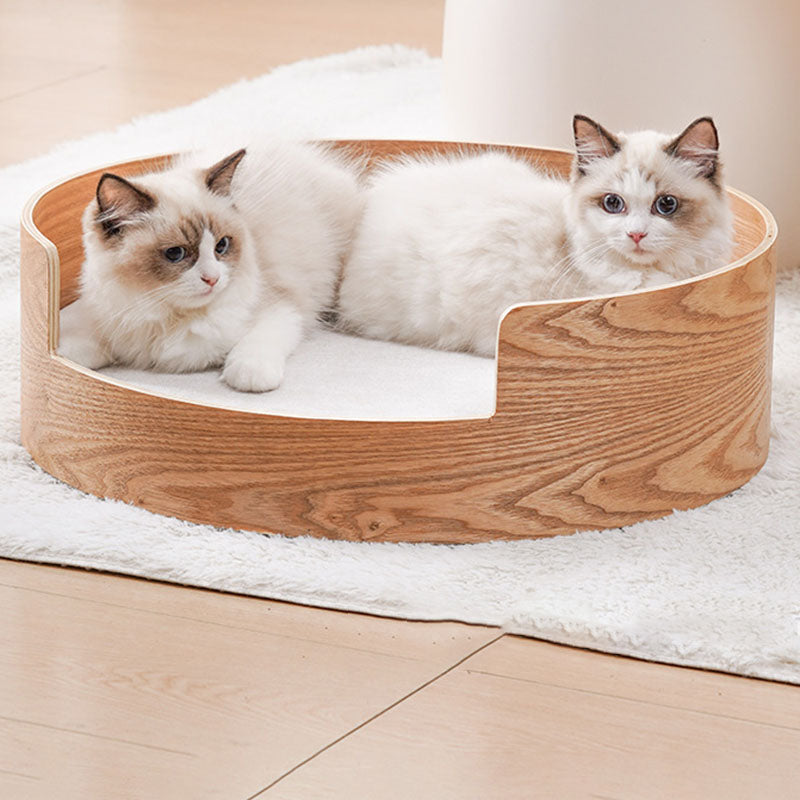 Vintage Round Plywood Linen Cat Bed for Bedroom Decor-Orizon Depot