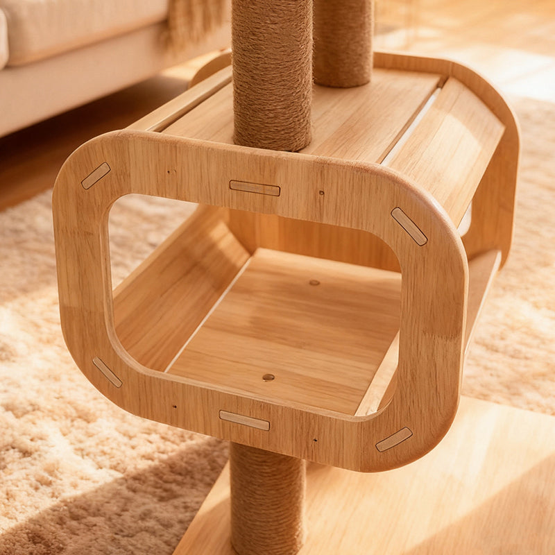 Modern Scandinavian Multi-Layer Solid Wood Cat Tree for Living Room-Orizon Depot