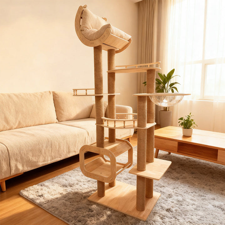 Modern Scandinavian Multi-Layer Solid Wood Cat Tree for Living Room-Orizon Depot