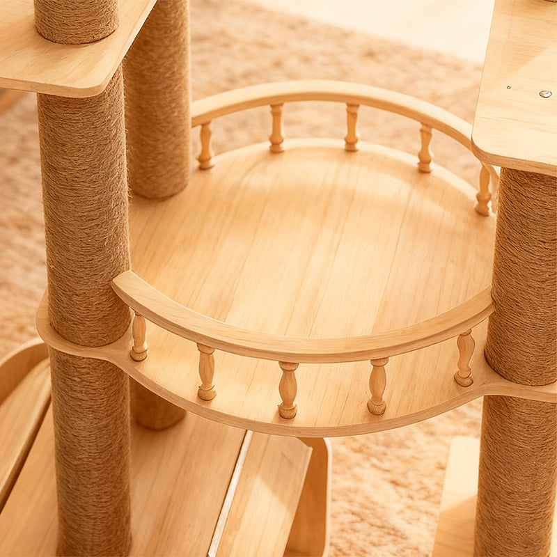 Modern Scandinavian Multi-Layer Solid Wood Cat Tree for Living Room-Orizon Depot