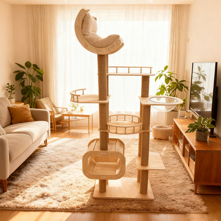 Modern Scandinavian Multi-Layer Solid Wood Cat Tree for Living Room-Orizon Depot