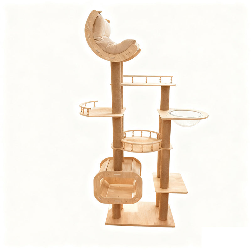 Modern Scandinavian Multi-Layer Solid Wood Cat Tree for Living Room-Orizon Depot