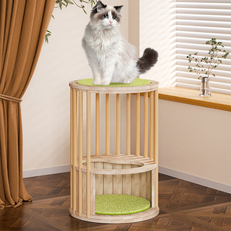Modern Round Solid Oak Cat Tree with Velvet Fabric and Rope - 3/4/5-Tier-Orizon Depot
