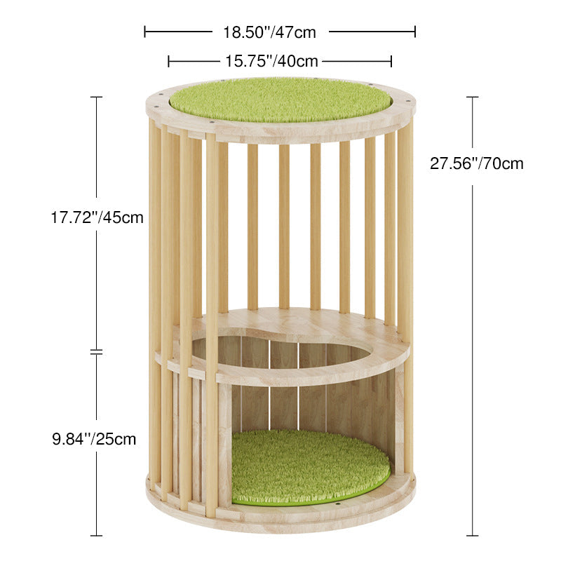 Modern Round Solid Oak Cat Tree with Velvet Fabric and Rope - 3/4/5-Tier-Orizon Depot