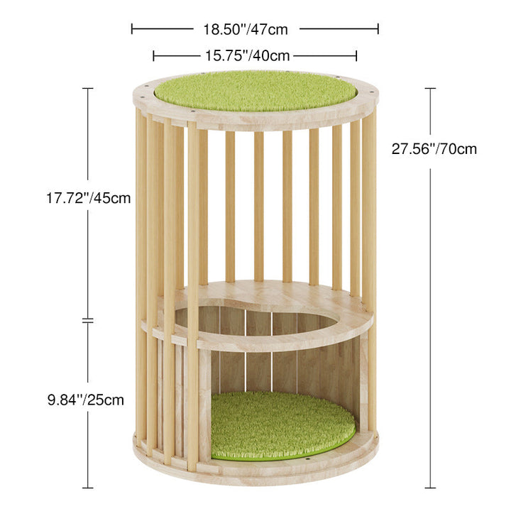 Modern Round Solid Oak Cat Tree with Velvet Fabric and Rope - 3/4/5-Tier-Orizon Depot