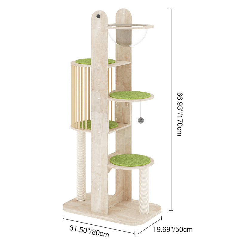 Modern Round Solid Oak Cat Tree with Velvet Fabric and Rope - 3/4/5-Tier-Orizon Depot