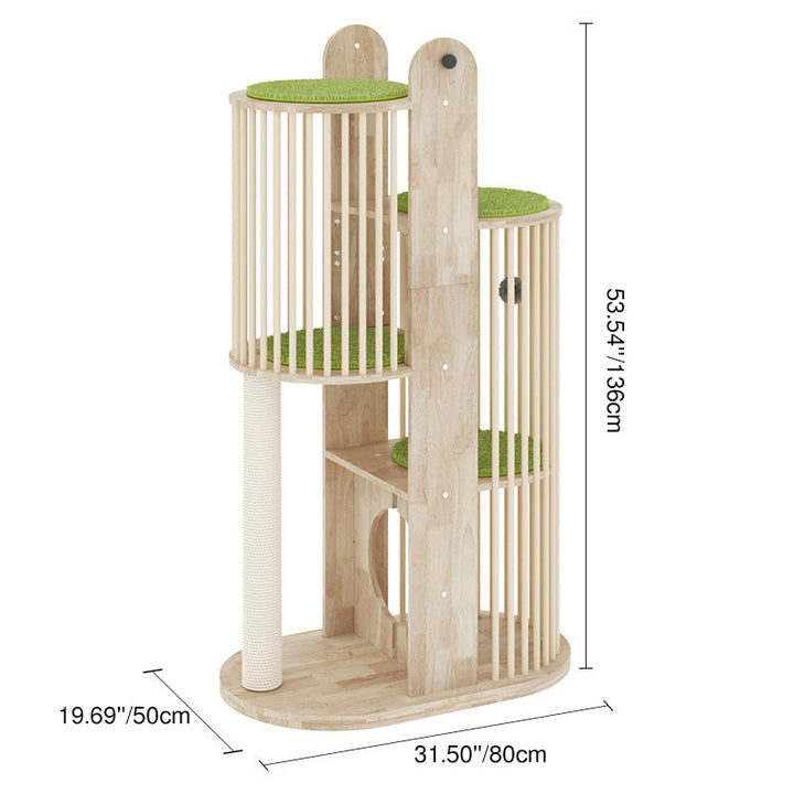 Modern Round Solid Oak Cat Tree with Velvet Fabric and Rope - 3/4/5-Tier-Orizon Depot
