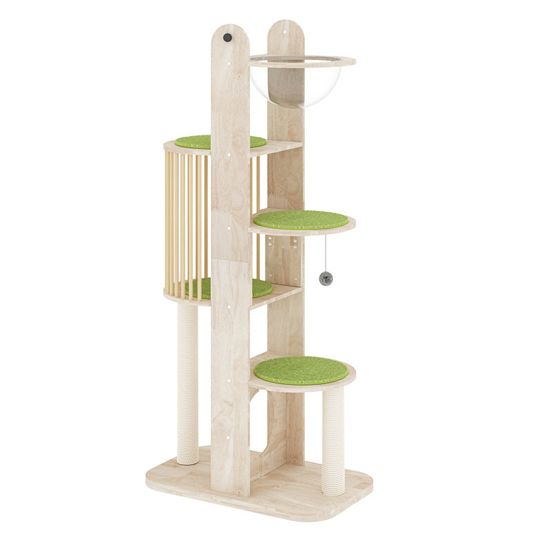 Modern Round Solid Oak Cat Tree with Velvet Fabric and Rope - 3/4/5-Tier-Orizon Depot