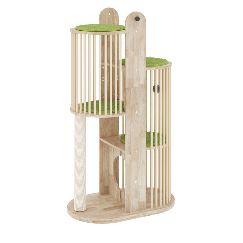 Modern Round Solid Oak Cat Tree with Velvet Fabric and Rope - 3/4/5-Tier-Orizon Depot