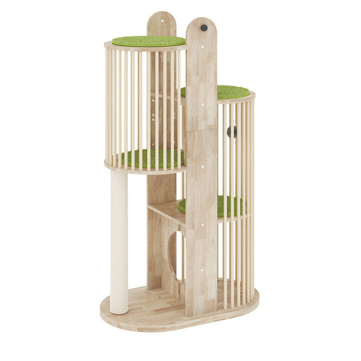 Modern Round Solid Oak Cat Tree with Velvet Fabric and Rope - 3/4/5-Tier-Orizon Depot