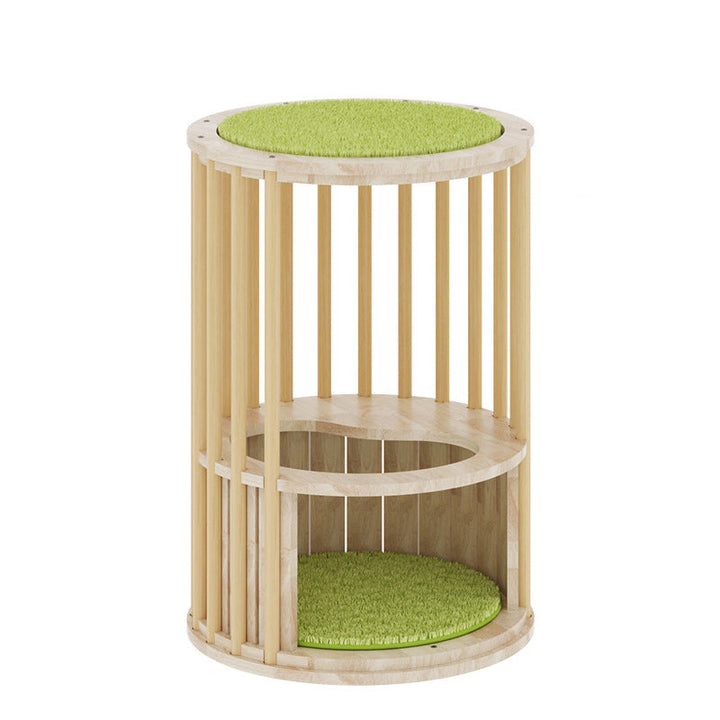 Modern Round Solid Oak Cat Tree with Velvet Fabric and Rope - 3/4/5-Tier-Orizon Depot