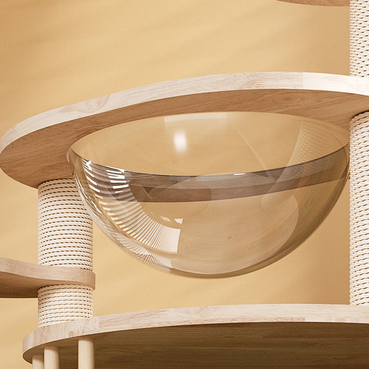 Modern Round Solid Oak Cat Tree with Velvet Fabric and Rope - 3/4/5-Tier-Orizon Depot