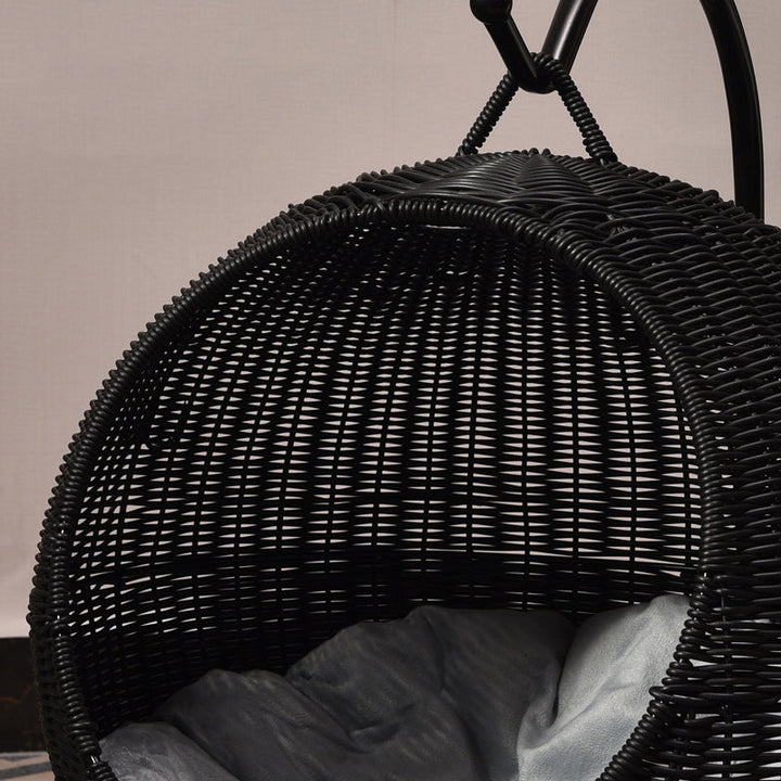 Boho Round Faux Rattan Handwoven Hanging Cat Bed for Bedroom-Orizon Depot