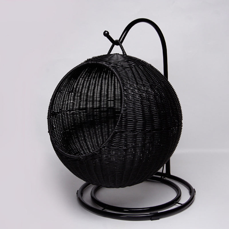 Boho Round Faux Rattan Handwoven Hanging Cat Bed for Bedroom-Orizon Depot