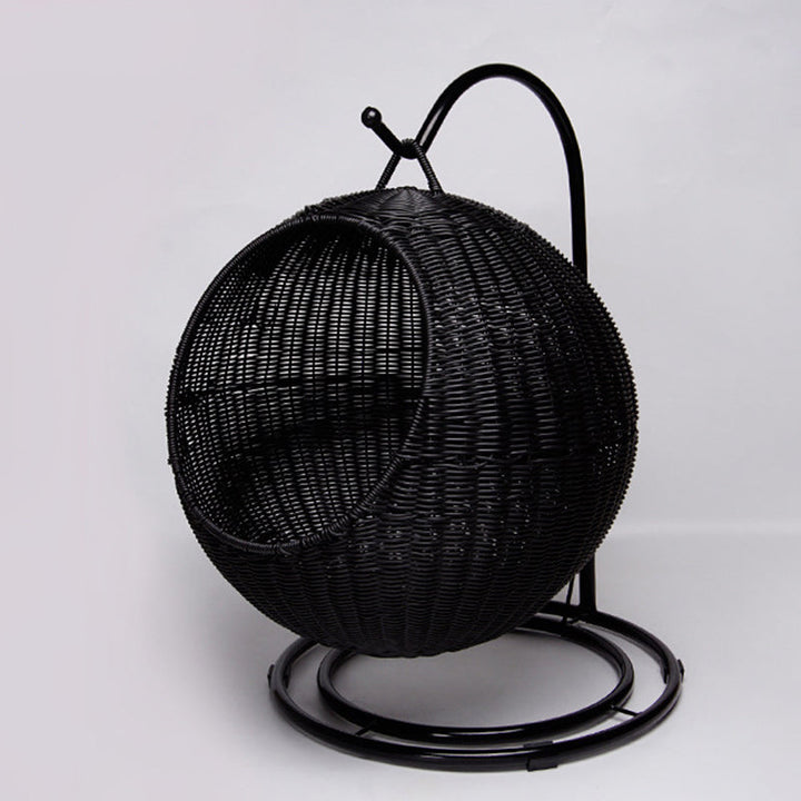 Boho Round Faux Rattan Handwoven Hanging Cat Bed for Bedroom-Orizon Depot