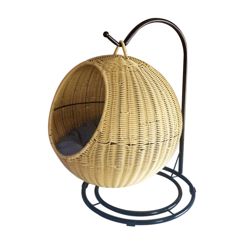 Boho Round Faux Rattan Handwoven Hanging Cat Bed for Bedroom-Orizon Depot
