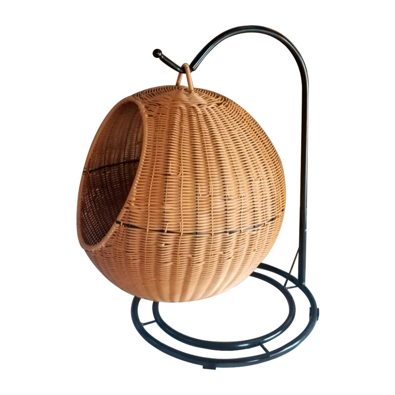 Boho Round Faux Rattan Handwoven Hanging Cat Bed for Bedroom-Orizon Depot