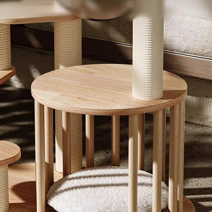 Scandinavian Round Rubberwood 4-Tier Cat Tree for Living Room-Orizon Depot