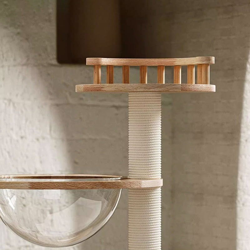 Scandinavian Round Rubberwood 4-Tier Cat Tree for Living Room-Orizon Depot