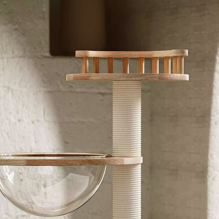 Scandinavian Round Rubberwood 4-Tier Cat Tree for Living Room-Orizon Depot