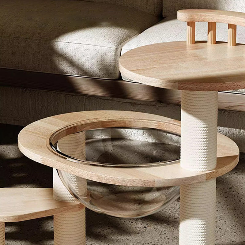 Scandinavian Round Rubberwood 4-Tier Cat Tree for Living Room-Orizon Depot