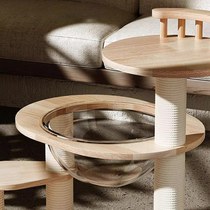 Scandinavian Round Rubberwood 4-Tier Cat Tree for Living Room-Orizon Depot