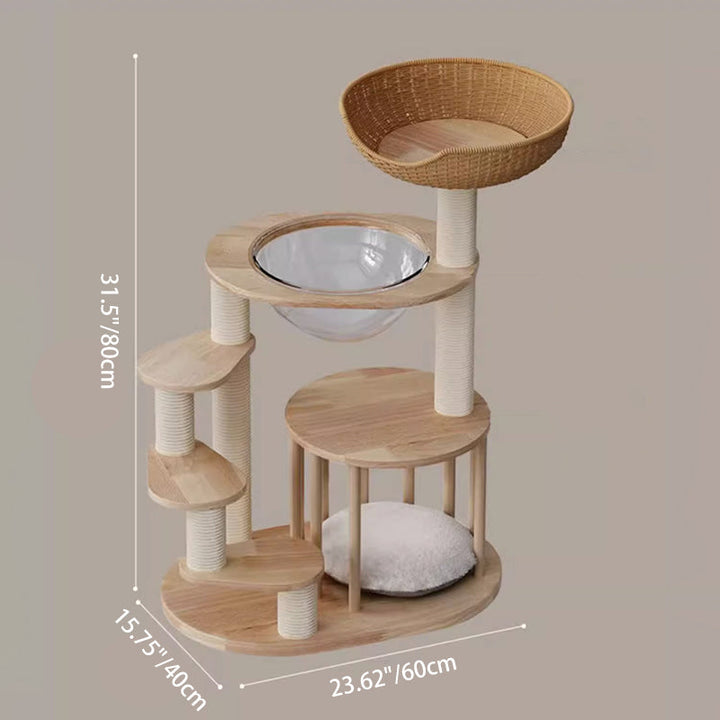 Scandinavian Round Rubberwood 4-Tier Cat Tree for Living Room-Orizon Depot