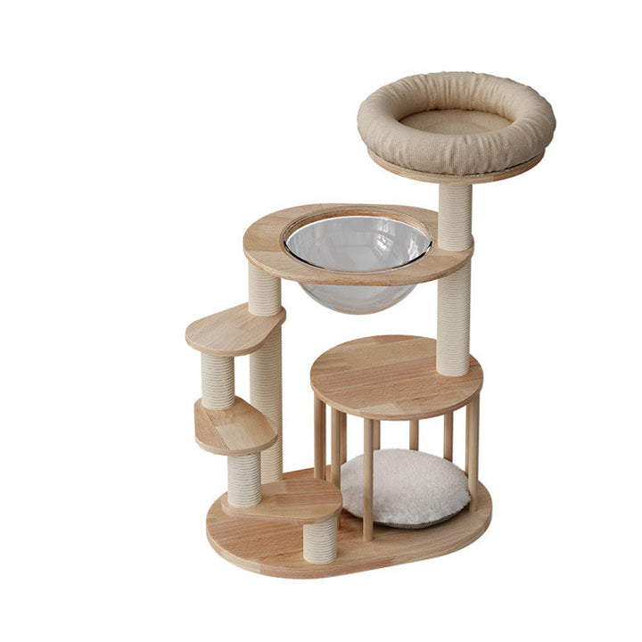 Scandinavian Round Rubberwood 4-Tier Cat Tree for Living Room-Orizon Depot