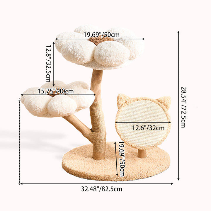Scandinavian 3-Tier Cat Tree with Natural Wood and Velvet Fabric-Orizon Depot