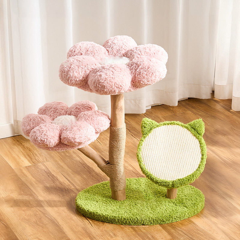 Scandinavian 3-Tier Cat Tree with Natural Wood and Velvet Fabric-Orizon Depot