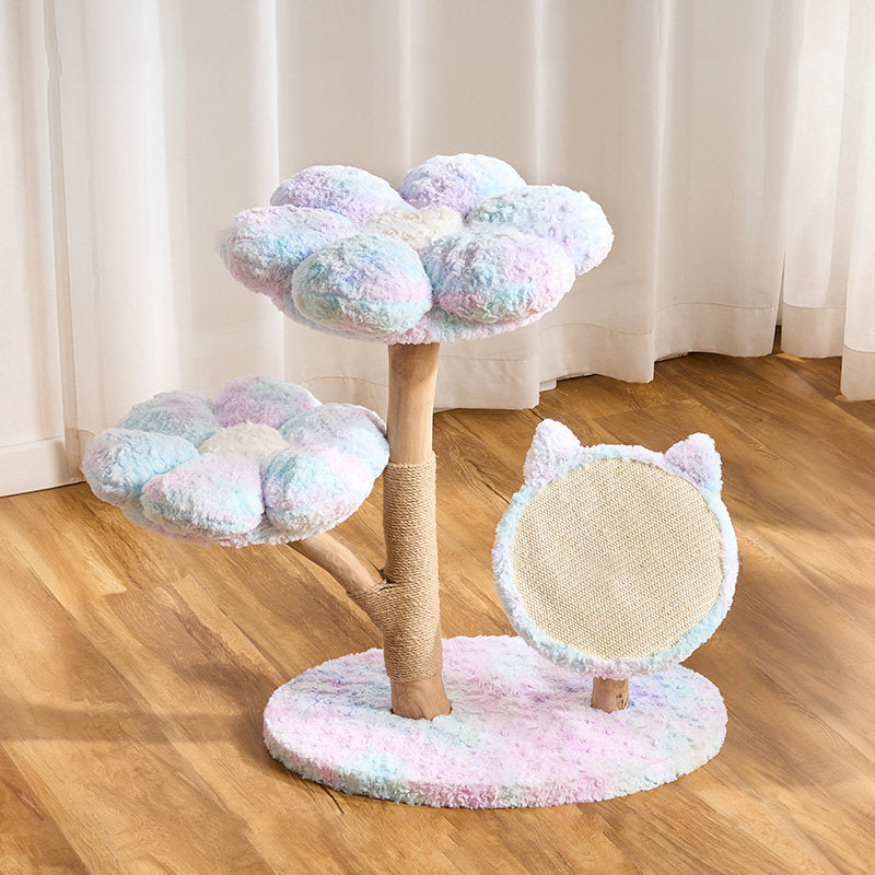 Scandinavian 3-Tier Cat Tree with Natural Wood and Velvet Fabric-Orizon Depot
