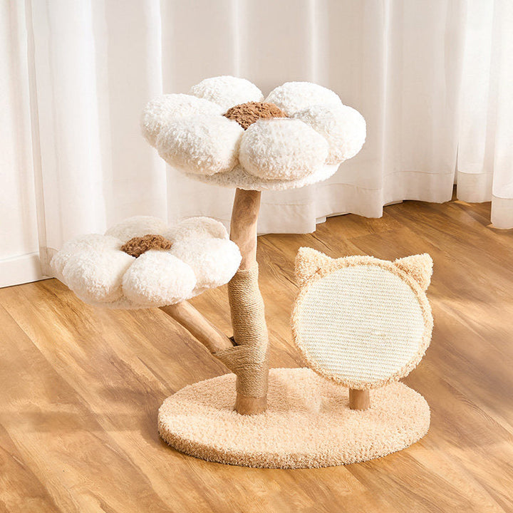 Scandinavian 3-Tier Cat Tree with Natural Wood and Velvet Fabric-Orizon Depot