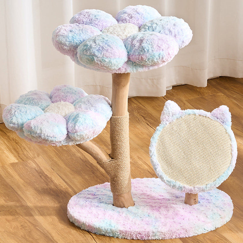 Scandinavian 3-Tier Cat Tree with Natural Wood and Velvet Fabric-Orizon Depot