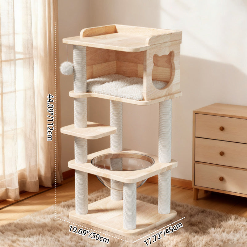 Scandinavian 4-Tier Square Pine Cat Tree with Hemp Rope for Living Room-Orizon Depot