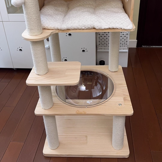 Scandinavian 4-Tier Square Pine Cat Tree with Hemp Rope for Living Room-Orizon Depot