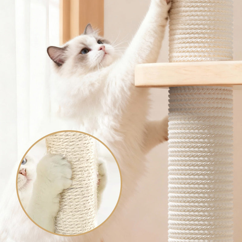 Scandinavian 4-Tier Square Pine Cat Tree with Hemp Rope for Living Room-Orizon Depot