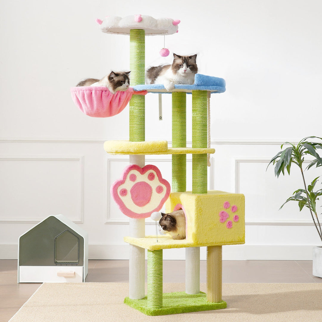 Modern Multi-Functional Cat Tree with Velvet Fabric and Sisal-Orizon Depot