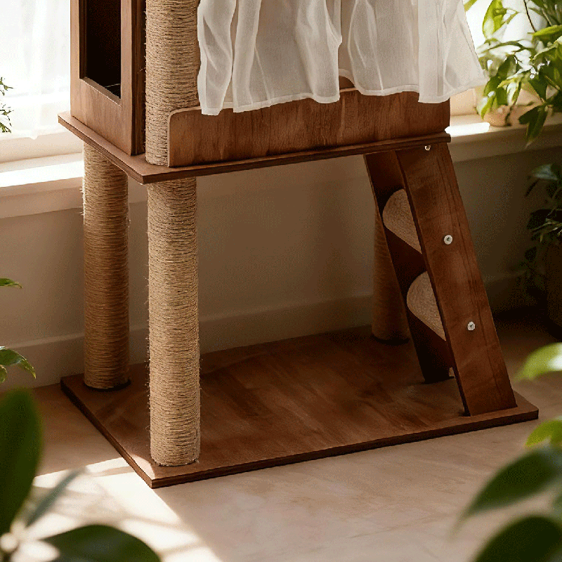 Scandinavian Rectangular Pine Solid Wood 4-Tier Cat Tree for Living Room-Orizon Depot