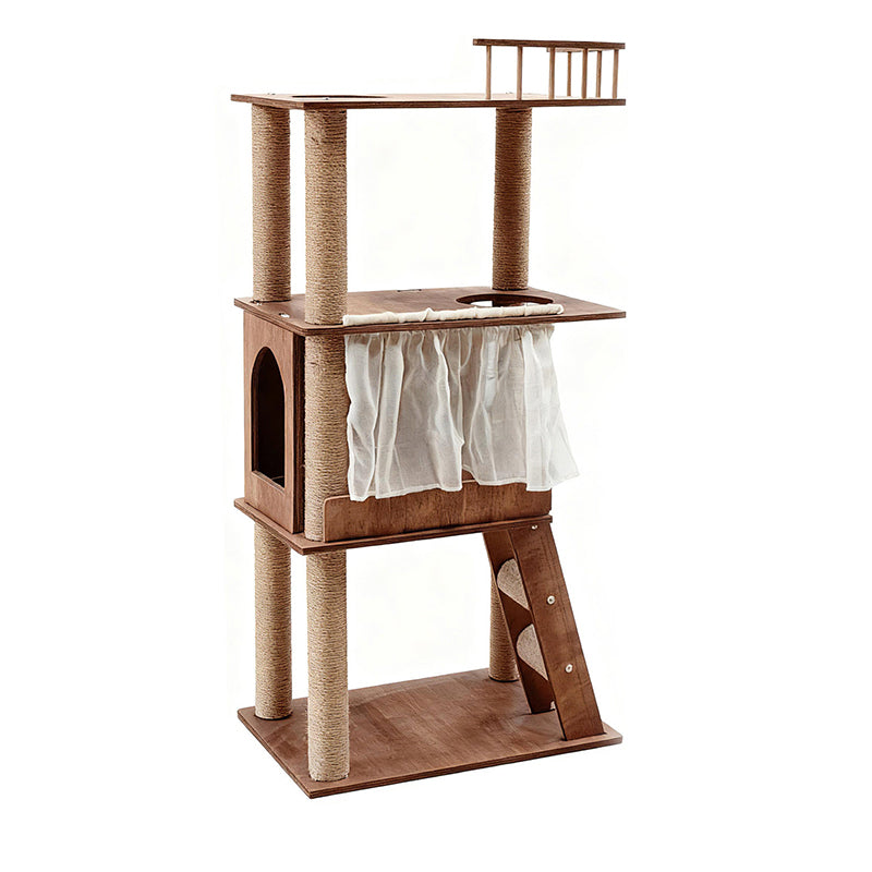 Scandinavian Rectangular Pine Solid Wood 4-Tier Cat Tree for Living Room-Orizon Depot