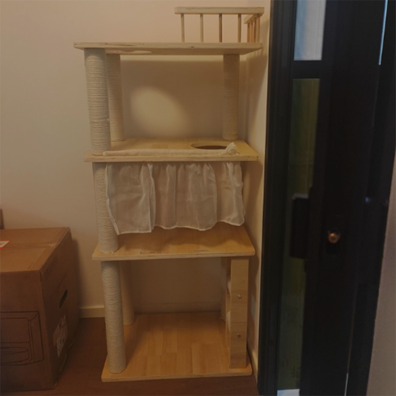 Scandinavian Rectangular Pine Solid Wood 4-Tier Cat Tree for Living Room-Orizon Depot