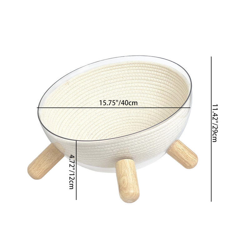 Scandinavian Round Rubberwood Cat Bed with Clear PET for Bedroom-Orizon Depot