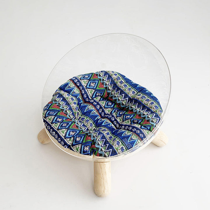 Scandinavian Round Rubberwood Cat Bed with Clear PET for Bedroom-Orizon Depot