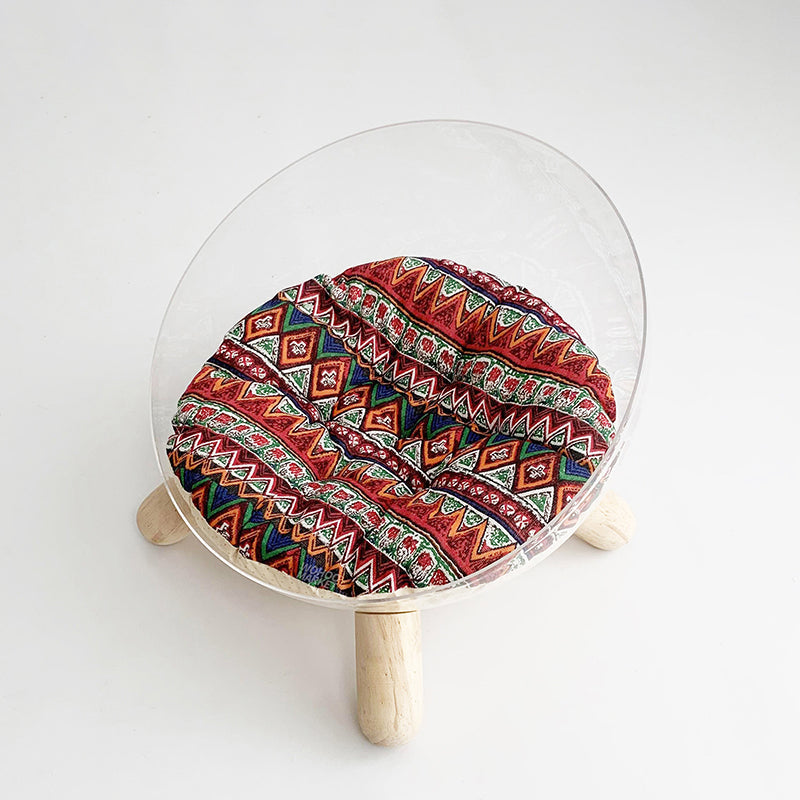 Scandinavian Round Rubberwood Cat Bed with Clear PET for Bedroom-Orizon Depot