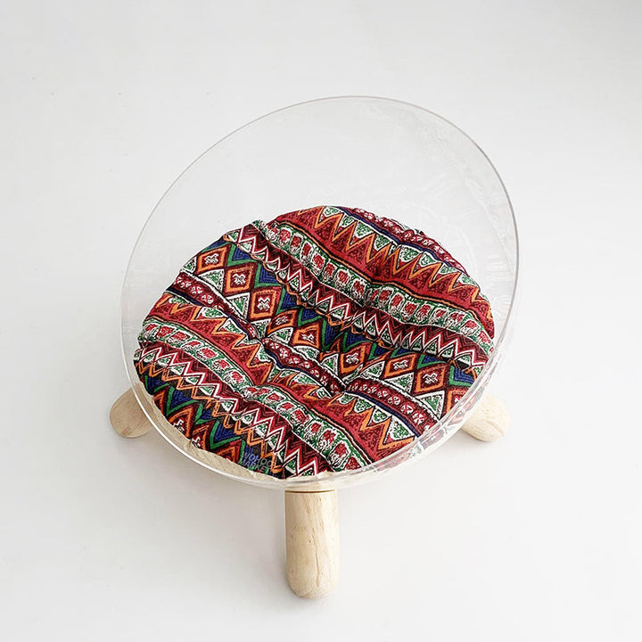 Scandinavian Round Rubberwood Cat Bed with Clear PET for Bedroom-Orizon Depot